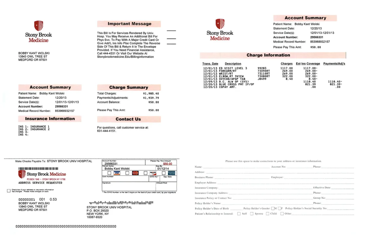 Stony Brook Example Hospital Bill