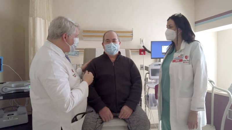 Ed O’Donnell with his doctor and nurse.